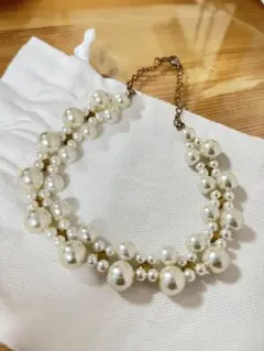 ホワイトパール ビーズネックレス ゴールドチェーン 結婚式用