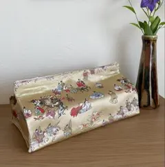 【新品】ティッシュボックスカバー　源氏物語絵巻　平安　姫　殿　御者行列　萩