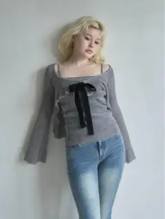 andmary Emma knit flare cardigan set グレー