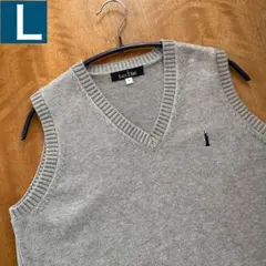 超美品 使用1回 イーストボーイ ベスト グレー L 刺繍ネイビー