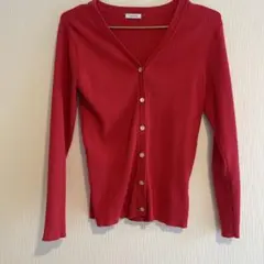 1_OF_MINE リブ編みレッドカーディガン