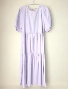 【美品】H&M M 薄紫 パフスリーブ ティアード ワンピース