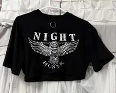 クロップドTシャツ 黒 タカイラスト ストリート系 パンク 地雷系 へそ出し