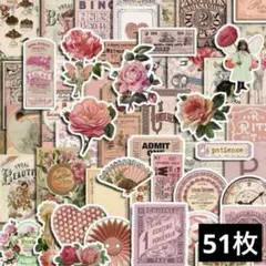 518　ステッカー　お裾分け　フレークシール　海外　防水　コラージュ素材　ピンク