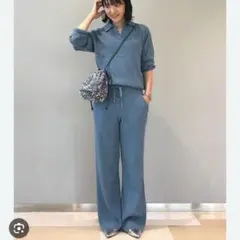 ウォッシャブルリブニットパンツ ユニクロ　ブルー　新品未使用　タグなし