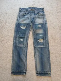 ダメージ加工 パッチワーク デニムパンツ