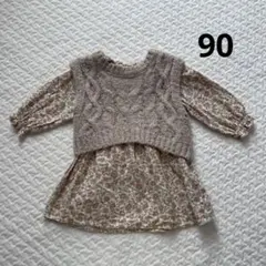 レースニット付き花柄ワンピース　90 プティマイン