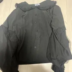 ヴォルカン＆アフロダイティ ふんわり袖チュールフリルブラウス BLACK