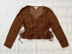 H&M ブラウン×ホワイト ドット ウエストシャーリングゴム ブラウス