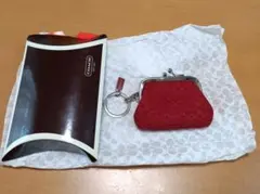 良品 コーチ がま口コインケース 赤 NKG 箱付き