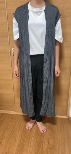 グレー ノースリーブ ロングカーディガン