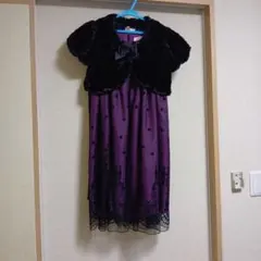 紫の刺繍入りドレスとファーコートのサムネイル
