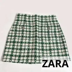 ZARA ザラ ツイードスカート 千鳥格子 グリーン