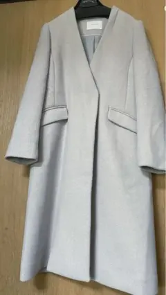 ロングコート SIMPLICITE ウール ノーカラーコート ラベンダーグレー