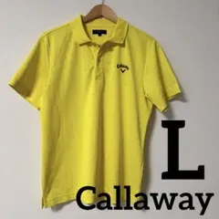 美品 Callaway ゴルフ ポロシャツ 半袖 イエロー ドット L ロゴ刺繍