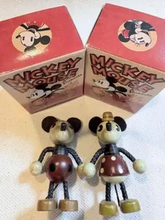 ★レトロ★箱入りDisney ミッキーマウス 木製フィギュア　大中２体セット ☆レトロ☆箱入りDisney ミッキーマウス 木製フィギュア 大中2