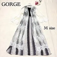 GORGE 刺繍レース ロングカーディガン ワンピース 2点セット M 白×黒