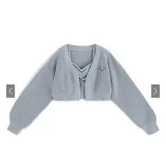 GRL リボンブローチ付きカーディガン×ビスチェニットアンサンブル Fサイズ