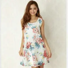 rienda レースプリントフラワーフレアOP