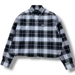 【極美品】フレッドペリー ボックス型 クロップド タータンシャツ UK10 水色