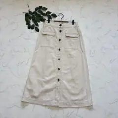 8305✾HKワークスロンドン✾ロングスカート【L】フロントボタン/アイボリーのサムネイル
