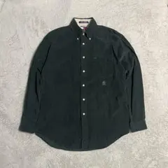 希少 90年代 トミーヒルフィガー 長袖 シャツ M グリーン 刺繍コーデュロイ
