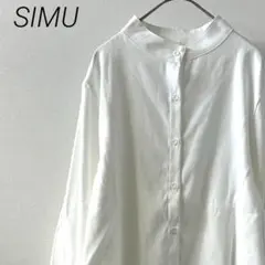 SIMU シャツ バンドカラー ボリューム袖 シンプル XL 大きめ ゆったり