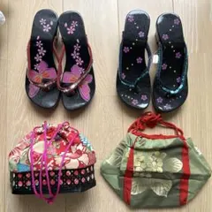和装用バッグ 巾着 2点セット 下駄二足付き