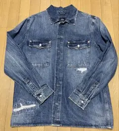 XL ZARA ダメージ加工 デニムシャツジャケット リペア加工