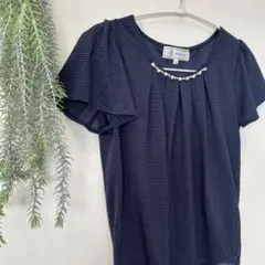 【値下げ】ロペピクニック　ネイビーストライプ　フレンチスリーブ　裏地あり上品