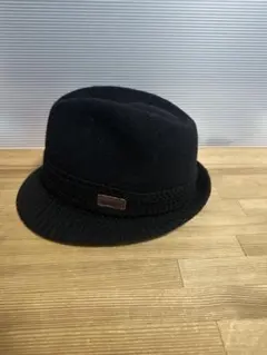 [未使用品]MAOZIマオズ黒いフェドーラハット ウール素材 編み込みバンド