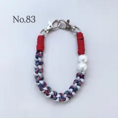 赤✖︎パール　ハンドストラップ　スマホストラップ　パラコード　ハンドメイド