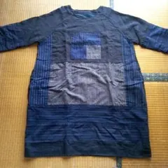 古布 リネン ワンピース 秋冬物 　濃紺