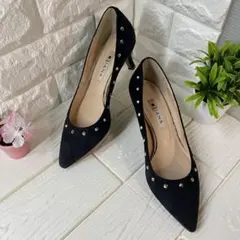 ❤️DIANA スタッズ付スエード　パンプス　ブラックネイビー22.5cm
