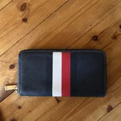 TOMMYネイビー レザー ストライプ 長財布