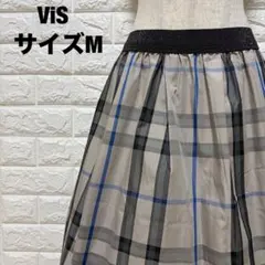 ViS チェック柄 フレアスカート M きれいめ ラメゴムウエスト【2638】のサムネイル