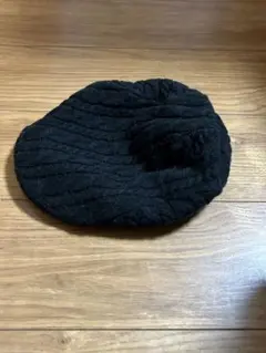 黒 ニット バケットハット ケーブル編み