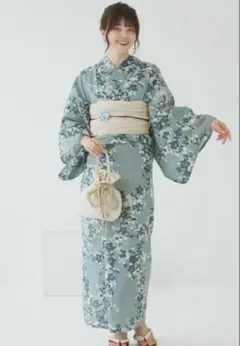 新品 utatane ニコアンティーク 浴衣単品 ラムネ色の扇面と儚い花