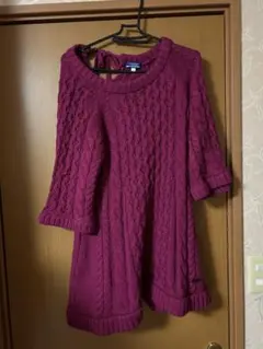 BURBERRY パープル ケーブルニット 七分袖ワンピース