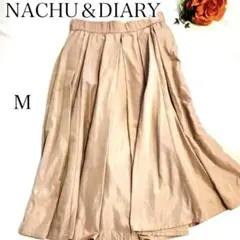 NACHU＆DIARY フレアスカート M ベージュ Aライン 光沢感 きれいめ