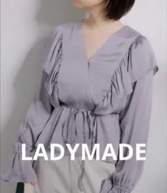 LADYMADE フレアカフスカシュクールブラウス グレーのサムネイル