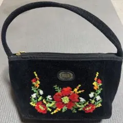 FEILER 花柄刺繍 ブラック ハンドバッグ