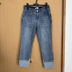 INDIMARKデニムパンツ 裾折り返しデザイン ブルー
