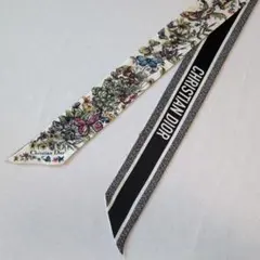 ディオール Dior ミッツァ スカーフ 花柄 蝶 白 シルク 96cm 85F