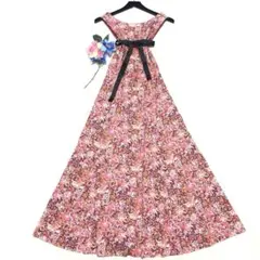 未使用級 ローラアシュレイ ロングワンピース 花柄 リボン さらさら夏