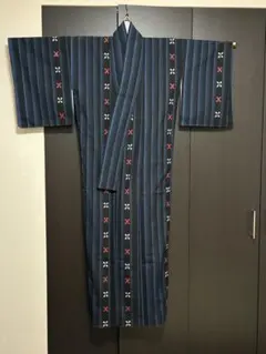 袷　伝統的な紺色ストライプ　※穴あり