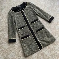 ダイアグラム　春物　パール&ストーンビジュー　ツイードロングジャケットコート36