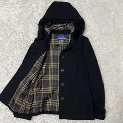 バーバリー ブルーレーベル フード付ウールコート 黒