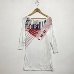 DIESEL 七分丈ロンT チュニック グラフィックプリント ホワイト 平成