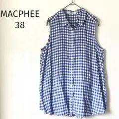 美品　マカフィー　トゥモローランド　麻　リネン　ブラウス 青系 チェック 38